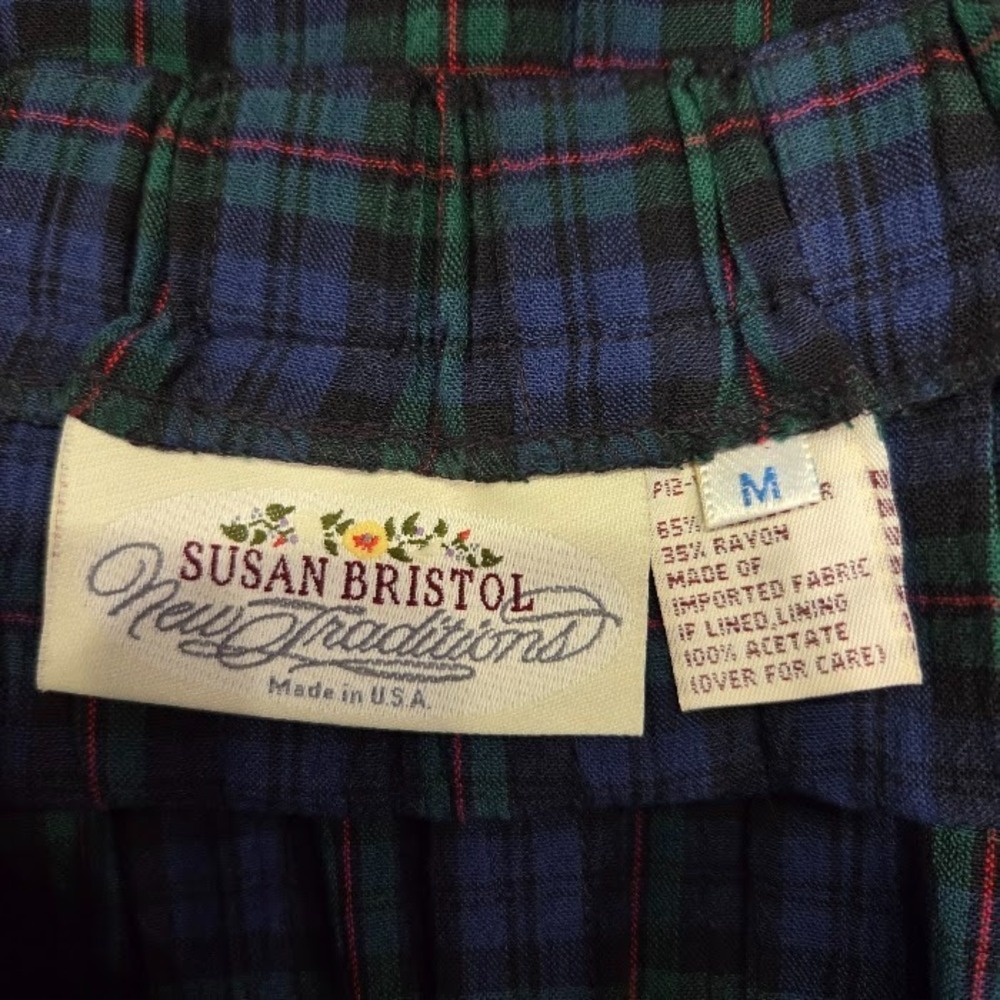 Susan Bristol New Traditions Plaid Pleated Midi Skirt Medium Blue Green Vtg USA - Picture 3 of 10